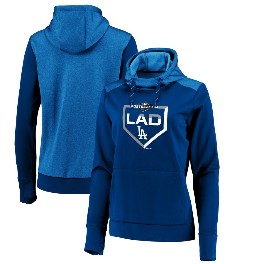 Women's Los Angeles Dodgers Majestic Royal 2019 Postseason Dugout Pullover Hoodie(Run Small)